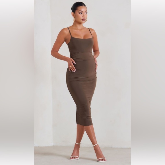 CLUB L London Raquel Maternity Dress Chocolate Brown With Back Split Size 8 NEW - Picture 1 of 14